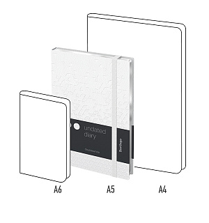 Ежедневник недатированный, А5, 136л., кожзам, Berlingo "DoubleWhite", серебряный срез, с резинкой, белый, с рисунком