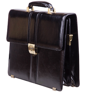 Портфель Delucci "Гиперион", кожа, черный, 2 отделения, метал. замок, с ремнем