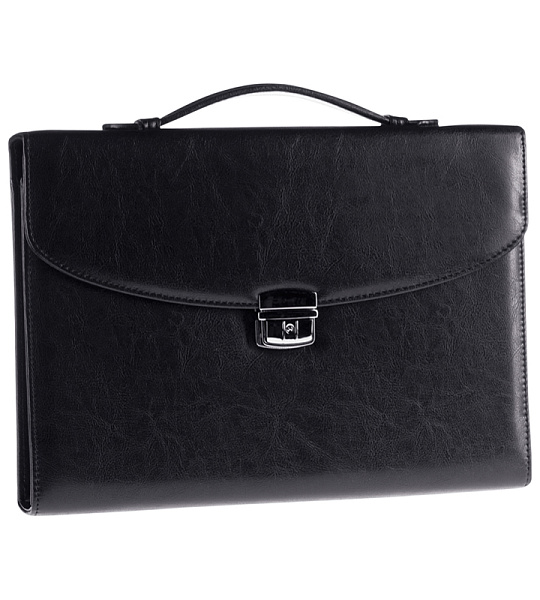 Портфель OfficeSpace "Planeta", кожзам, черный, 3 отделения, метал. замок