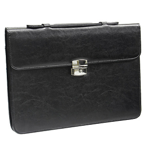 Портфель OfficeSpace "Neptun", кожзам, черный, 3 отделения, метал. замок