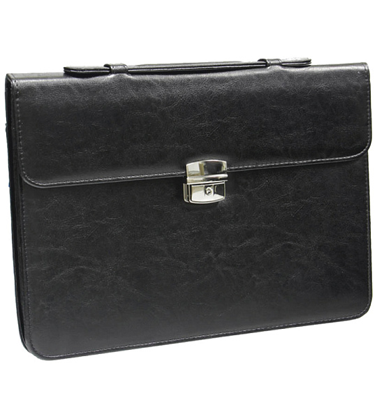 Портфель OfficeSpace "Neptun", кожзам, черный, 3 отделения, метал. замок