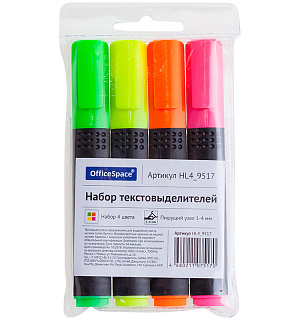 Набор текстовыделителей OfficeSpace 04цв., 1-4мм, чехол с европодвесом