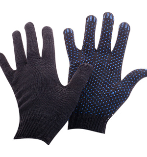 Перчатки х/б 10 класс OfficeClean, стандарт, с точ. ПВХ, 4 нитки, черный, 43-45г, 116текс