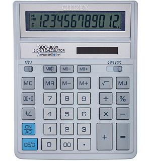 Калькулятор настольный ПОЛНОРАЗМЕРНЫЙ CITIZEN бух. SDC-888XWH, 12 разр.Бел