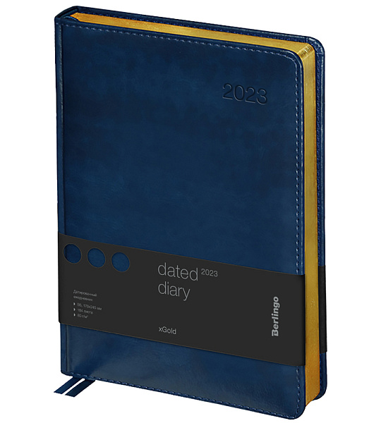 Ежедневник датированный 2023г., А4-(B5), 184л., кожзам, Berlingo "xGold", зол. срез, синий