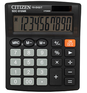 Калькулятор настольный КОМПАКТНЫЙ Citizen бух. SDC-810NR 10раз. дв.пит черн