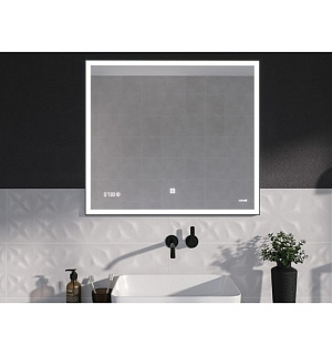 Зеркало Cersanit LED 011 design 100x80 см, с подсветкой, часы, металл. рамка, прямоугольное   758380