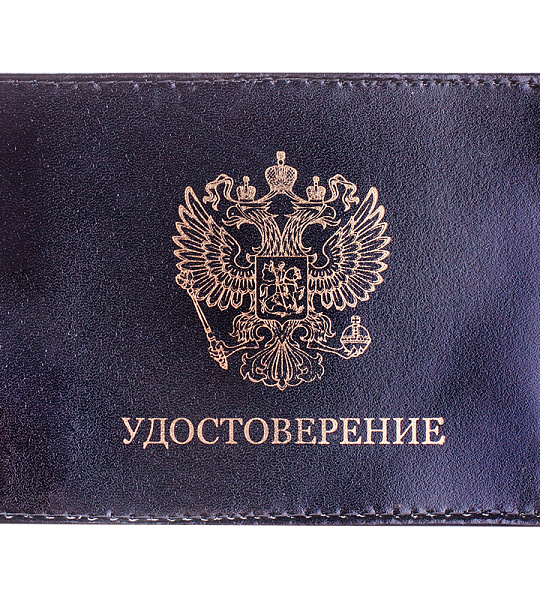 Обложка для удостоверения OfficeSpace черная, кожа тип 2, тиснение "Герб"