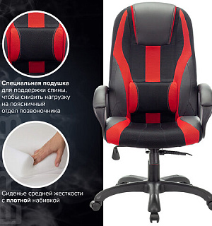 Кресло компьютерное BRABIX PREMIUM "Rapid GM-102", НАГРУЗКА 180 кг, экокожа/ткань, черное/красное, 532107