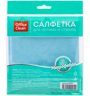 Салфетка для оптики и стекла OfficeClean, плотная микрофибра, 30*30см, синяя