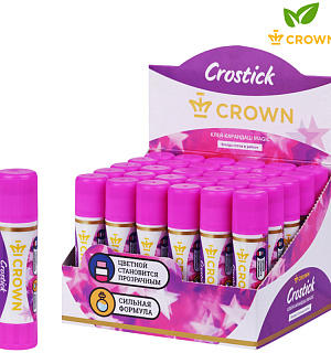 Клей-карандаш Crown "Indicator", 08г, с цветным индикатором, ПВП