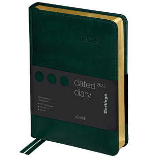 Ежедневник датированный 2023г., А6, 184л., кожзам, Berlingo "xGold", зол. срез, зеленый