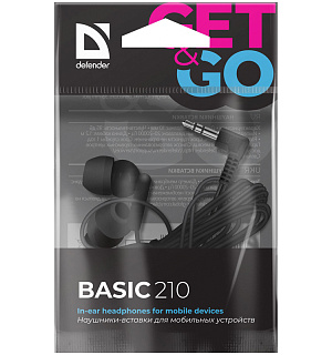 Наушники-вкладыши Defender "Basic" 210, 1,2м, черный