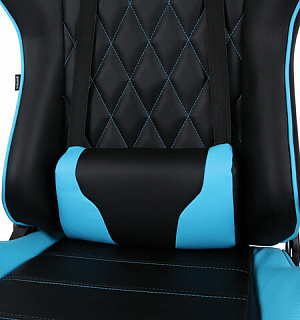 Кресло компьютерное BRABIX "GT Master GM-110", две подушки, экокожа, черное/голубое, 531928