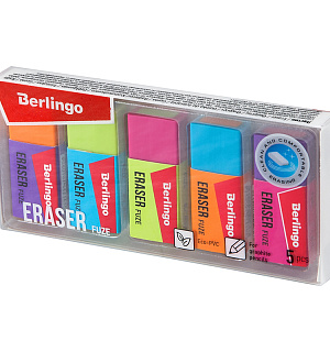 Ластик Berlingo "Fuze", 5шт., прямоугольные, 50*20*11мм, пластиковая коробка