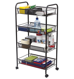 Этажерка (тележка) BRABIX офисно-бытовая 4 яруса, на колесах, металл, черная, 43,5х26х83,5 см, 603753