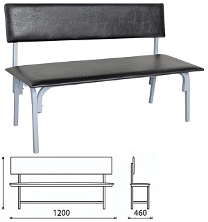 Банкетка со спинкой "Астрид", 1200х470х796 мм, серый каркас, кожзам черный