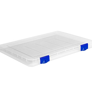 Папка для документов СТАММ, А4 230*305*23мм, пластик., прозрачная, синие защелки