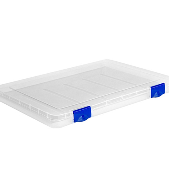 Папка для документов СТАММ, А4 230*305*23мм, пластик., прозрачная, синие защелки