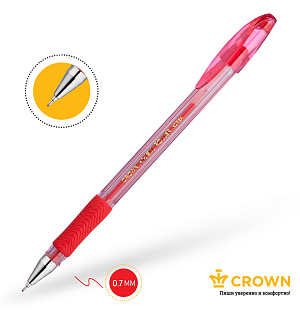 Ручка гелевая Crown "Hi-Jell Needle Grip" красная, 0,7мм, грип, игольчатый стержень, штрих-код