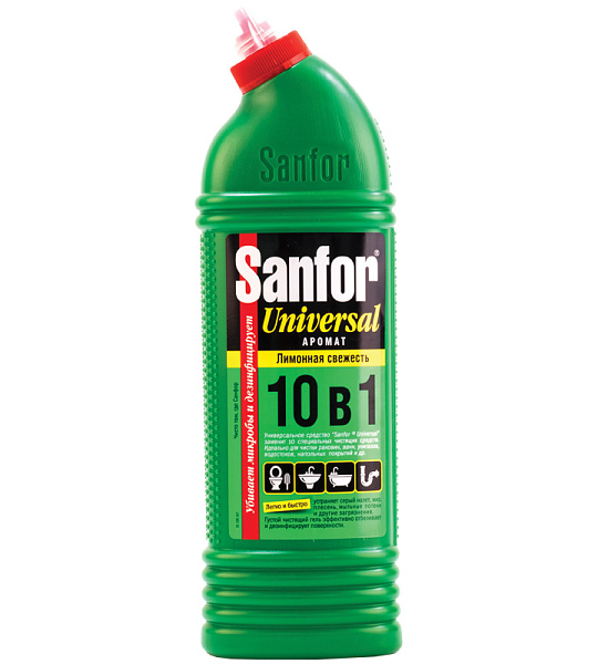 Чистящее средство для сантехники Sanfor "Universal 10в 1. Лимонная свежесть", гель с хлором, 1л