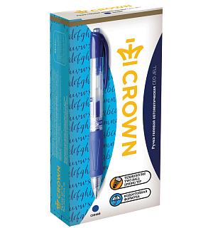 Ручка гелевая автоматическая Crown "CEO Jell" синяя, 0,7мм, грип