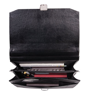 Портфель "Бизнес", 41х34х10 см, искусственная кожа, 3 отделения, замок с ключом, черный, 309