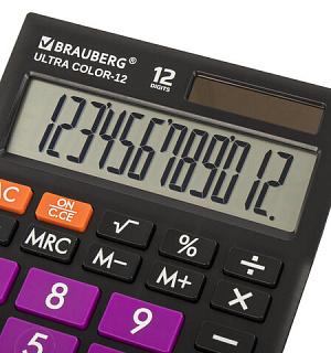 Калькулятор настольный BRAUBERG ULTRA COLOR-12-BKPR (192x143 мм), 12 разрядов, двойное питание, ЧЕРНО-ФИОЛЕТОВЫЙ, 250501