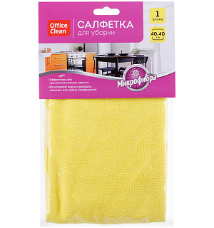 Салфетка для уборки OfficeClean "Универсальная", микрофибра, 40*40см, европодвес