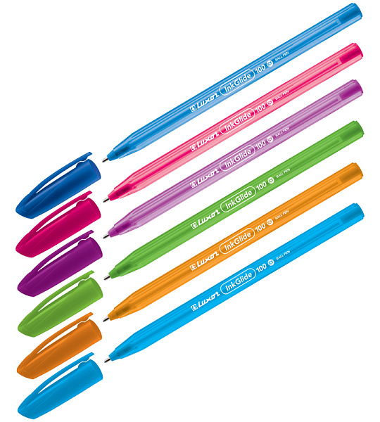Ручка шариковая Luxor "InkGlide 100 Icy" синяя, 0,7мм, трехгран., корпус ассорти
