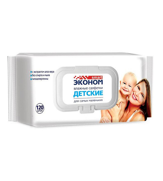 Салфетки влажные Эконом smart детские 120шт./уп. с клапаном 30108