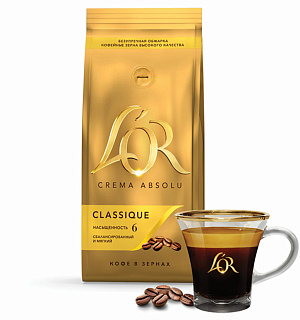 Кофе в зернах L’OR "Crema Absolu Classique", 1000 г, вакуумная упаковка, 8051298