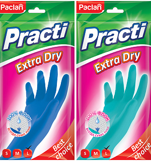 Перчатки резиновые Paclan "Practi Extra Dry", L, цвет микс, пакет с европодвесом
