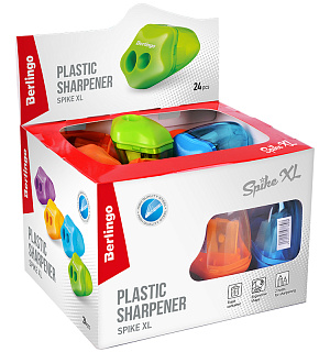 Точилка пластиковая Berlingo "Spike XL" 2 отверстия, контейнер, ассорти, дисплей