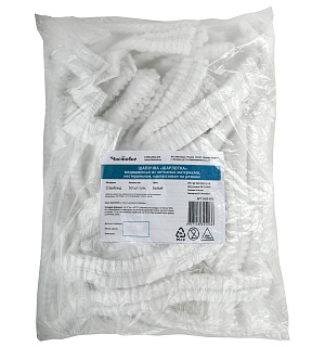 Шапочка одноразовая "Шарлотта" ЧИСТОВЬЕ КОМПЛЕКТ 50 шт., спанбонд 15 г/м2, белая, 603-202