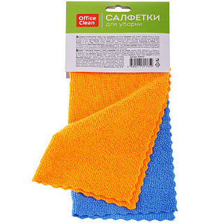 Салфетки для уборки OfficeClean "Универсальные", набор 2шт. (синяя+оранжевая)., микрофибра, 25*25см, европодвес