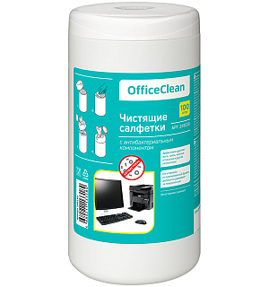 Салфетки чистящие влажные OfficeClean, универсальные, антибактериальные, в тубе, 100шт.