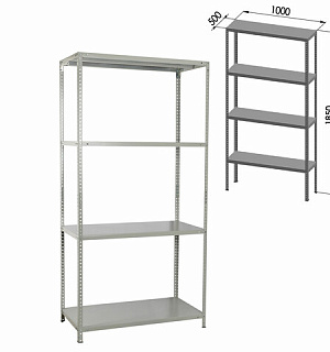 Стеллаж металлический BRABIX "MS KD-185/50-4", 1850х1000х500 мм, 4 полки, сборная стойка, 291116, S240BR145402