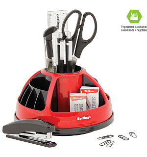 Настольный органайзер Berlingo "BR", 9 предметов, вращающийся, черный/красный, блистер