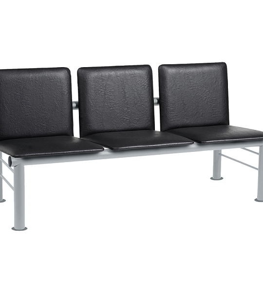 Секция 3 места Терра, 1440*610*756, каркас серебр. метал, сиденья кожзам черный К-01 (ПОД ЗАКАЗ)
