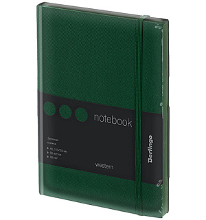 Записная книжка А6 80л., кожзам, Berlingo "Western", с резинкой, зеленый