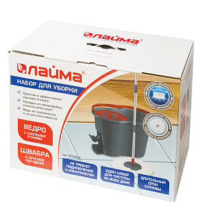 Набор для уборки LAIMA, ведро 14 л/7 л с отжимом и педалью, швабра с круглой насадкой (2 шт., кольцо), 603622