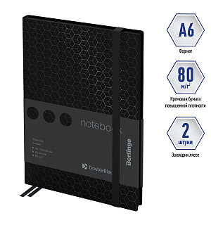 Записная книжка А6 80л., кожзам, Berlingo "DoubleBlack", черный срез, черная, с рисунком