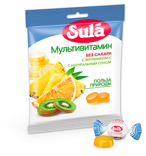 Карамель леденцовая SULA (Зула) "Мультивитамин", без сахара с витамином С, 60 г, 86589
