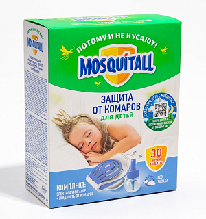 Комплект Mosquitall "Нежная защита для детей", электрофумигатор + жидкость от комаров, 30 но