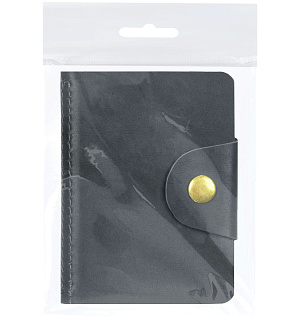 Визитница карманная OfficeSpace на кнопке, 10*7см, 18 карманов, натуральная кожа, черный