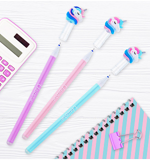 Ручка гелевая стираемая MESHU "Unicorn" синяя, 0,5мм, корпус ассорти