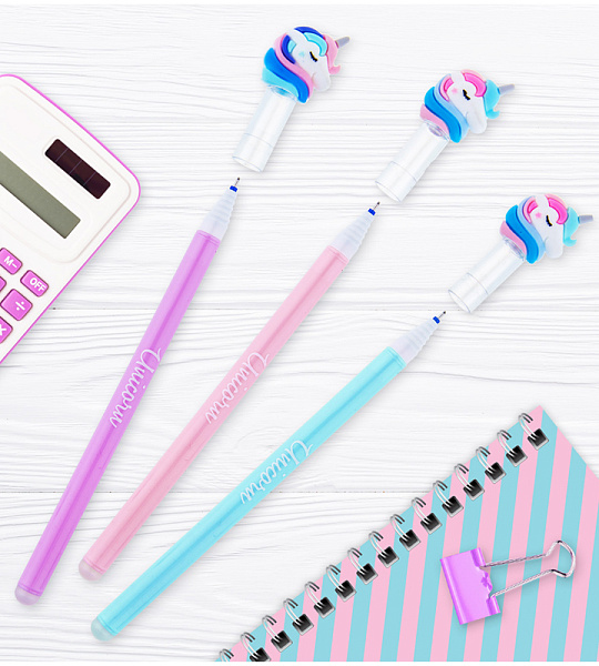 Ручка гелевая стираемая MESHU "Unicorn" синяя, 0,5мм, корпус ассорти