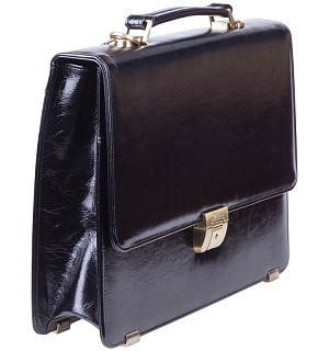 Портфель Delucci "Калипсо", кожа, черный, 1 отделение, метал. замок, с ремнем