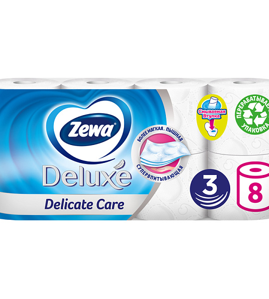 Бумага туалетная Zewa "Deluxe" 3-слойная, 8шт., тиснение, белая